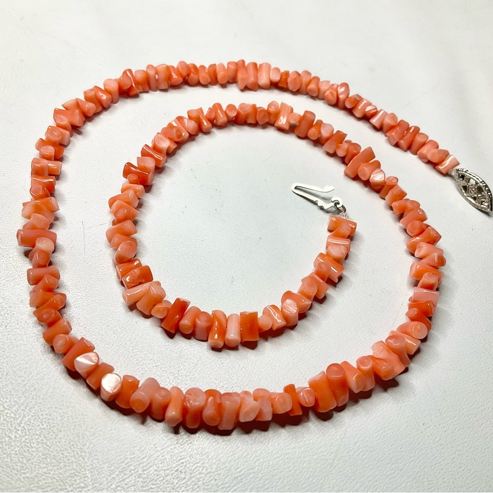 Vintage Coral Bead Necklace Sterling Silver Clasp